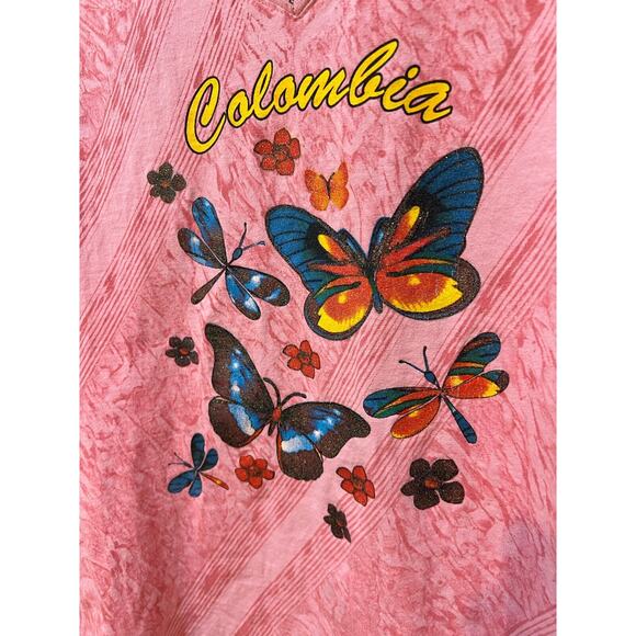A1 Vintage 90s Columbia Butterfly V Neck Shirt Womens Large Pink (Runs Small) - Picture 2 of 9